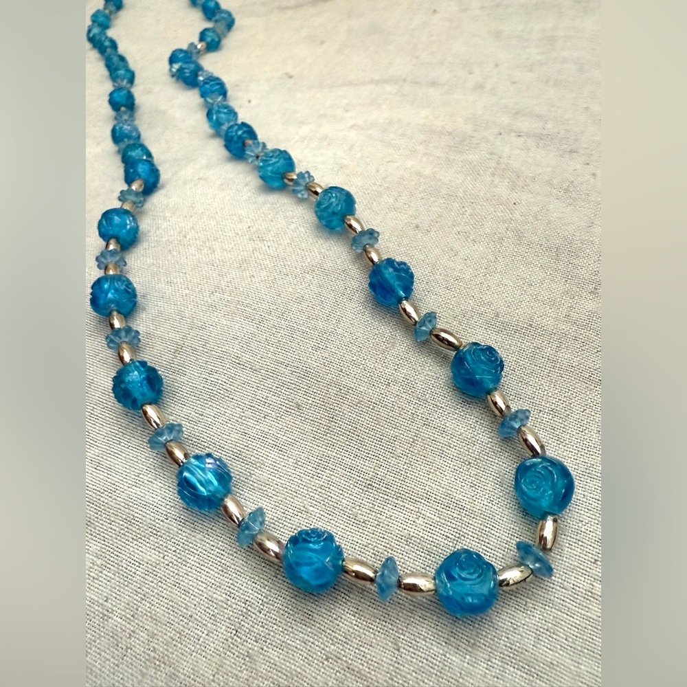 Vintage Blue Rose Beaded Necklace - Women's Jewelry